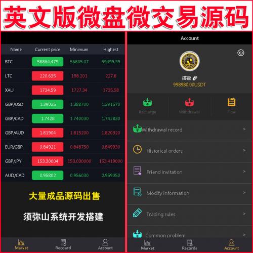 【英文版】英文版微盘微交易K线时间盘源码｜期货｜股票｜虚拟币｜点位盘｜外汇贵金属交易平台｜去除短信｜