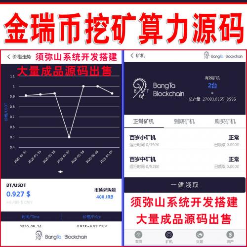 【完整版】区块链挖矿金瑞币矿机源码 | 区块链算力矿机系统 | 云矿机挖矿游戏 | 区块链源码 |虚拟币交易所 |